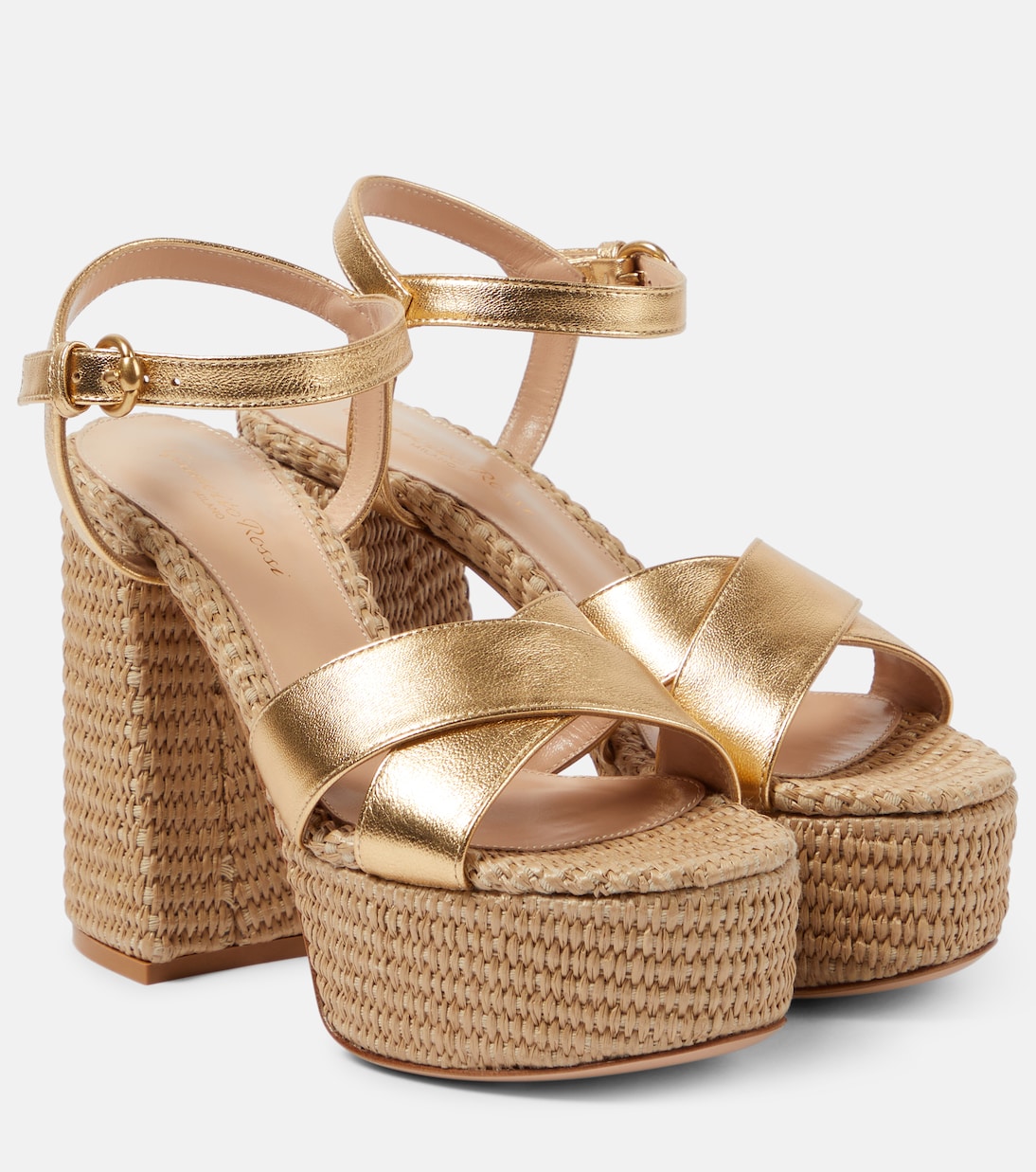 Сандалии на платформе из металлизированной кожи Gianvito Rossi, Mekong + Naturale