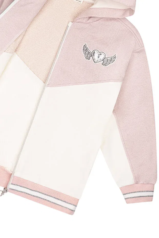 Детский комплект спортивного костюма для девочек с принтом Angel Heart Embroidered Color Block Glitter Minycenter, Pink — фото 3