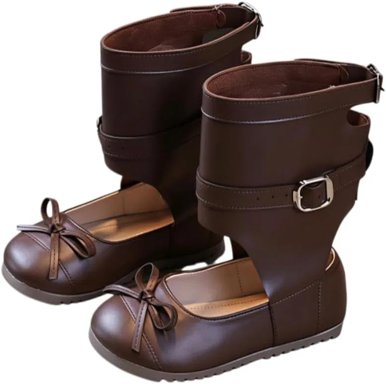 Детские туфли-балетки для девочек с бантом Auhoho, Brown