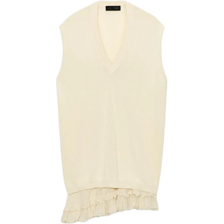 Женская майка без рукавов с V-образным вырезом, ZARA, Raw White