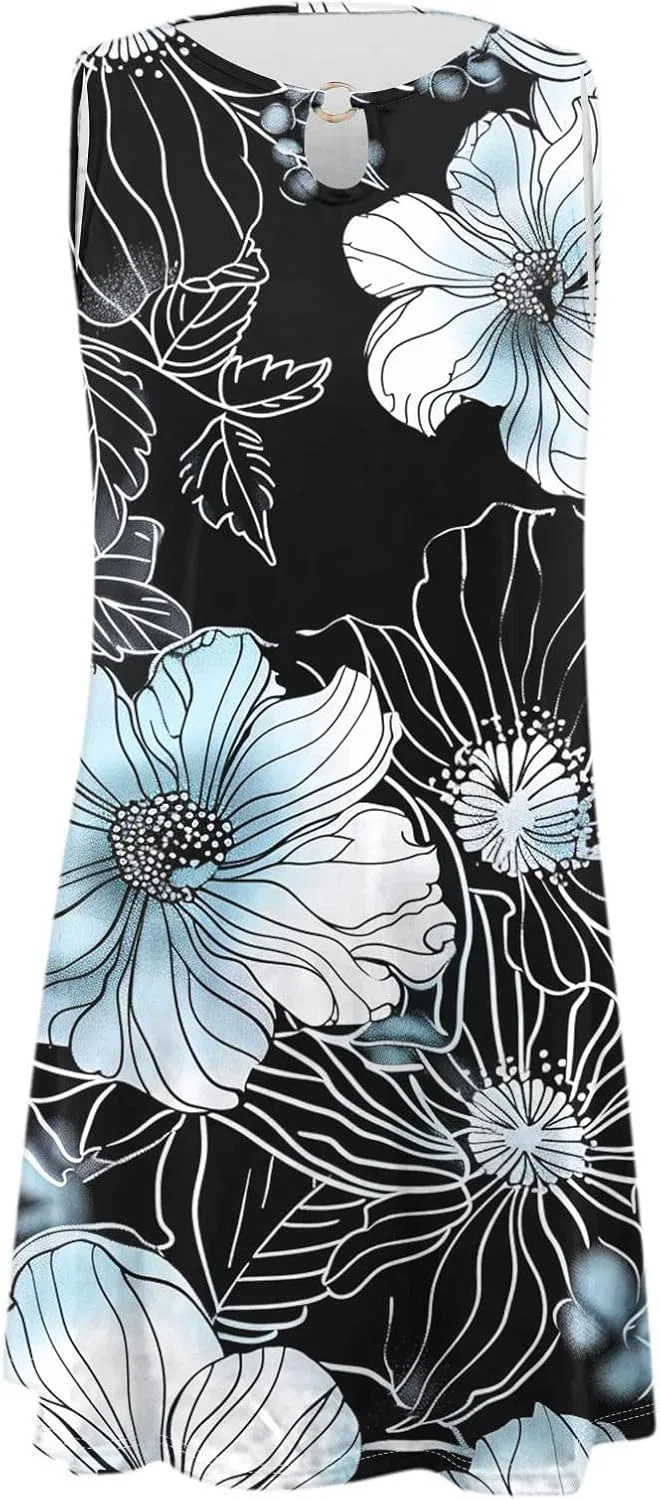 Женское летнее платье A-силуэта с принтом и вырезом, Black/Gray