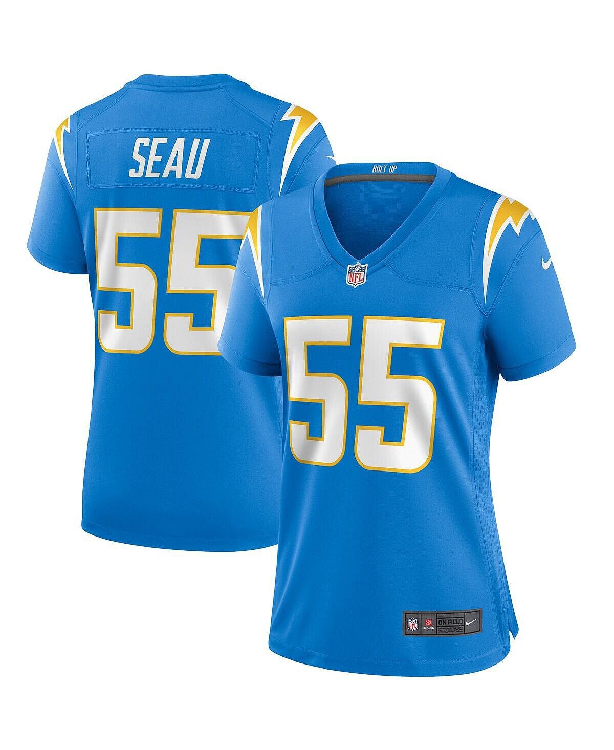 

Женская спортивная футболка junior seau powder blue los angeles chargers game для пенсионеров Nike, синий