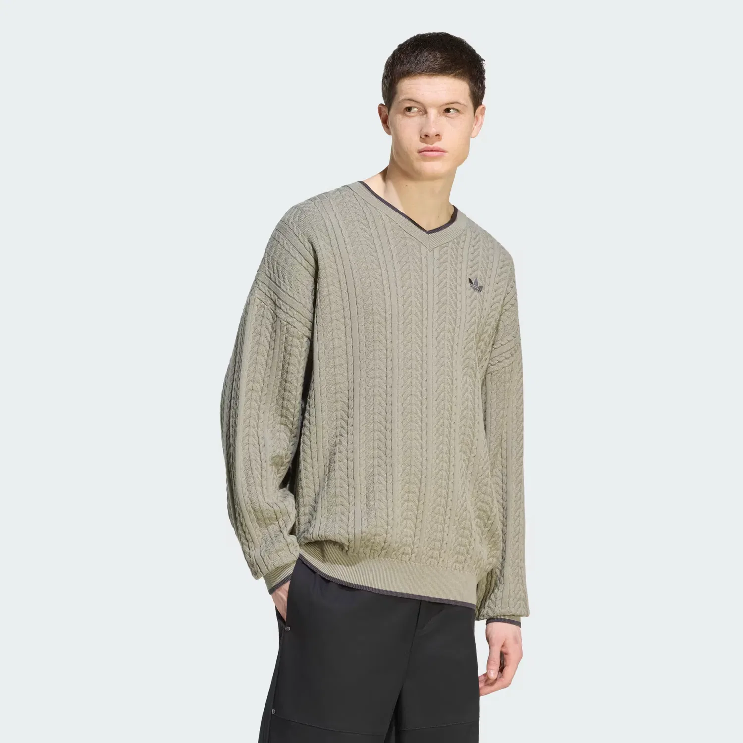 Мужской джемпер с V-образным вырезом и рельефной вязкой Adidas Originals, серебристо-серый