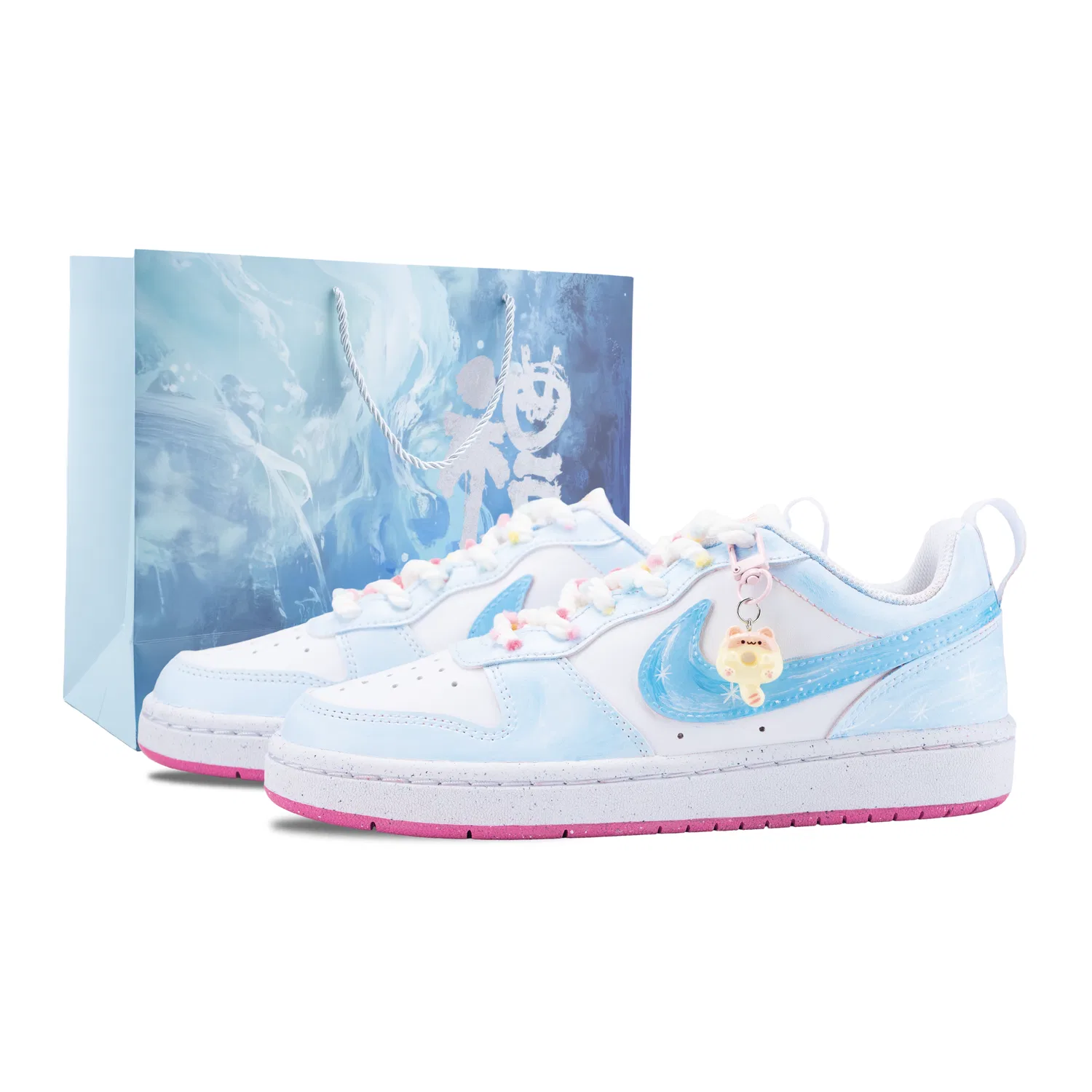 Детские кроссовки для скейтбординга с принтом Sweet Summer Nike, Blue White (Pink Shopping Bag)