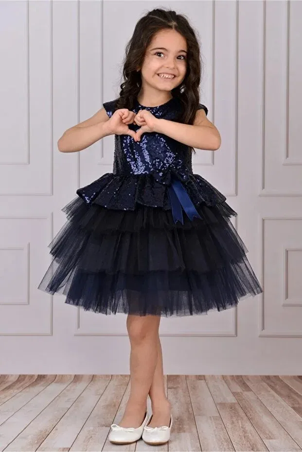 Детское платье для девочек хлопковое Esmacamoda, Navy Blue — фото 3