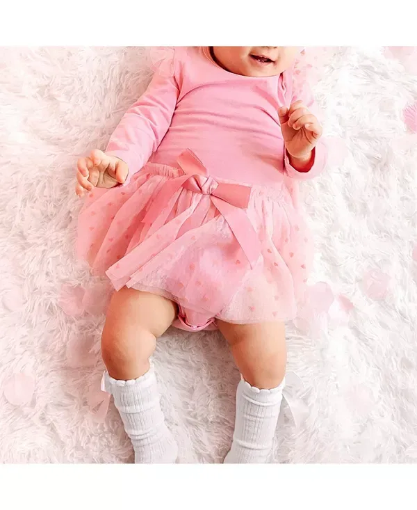 Детский комбинезон с длинным рукавом Flocked Heart Tiered Long Sleeve Tutu Bodysuit Sweet Wink, Soft Pink — фото 2