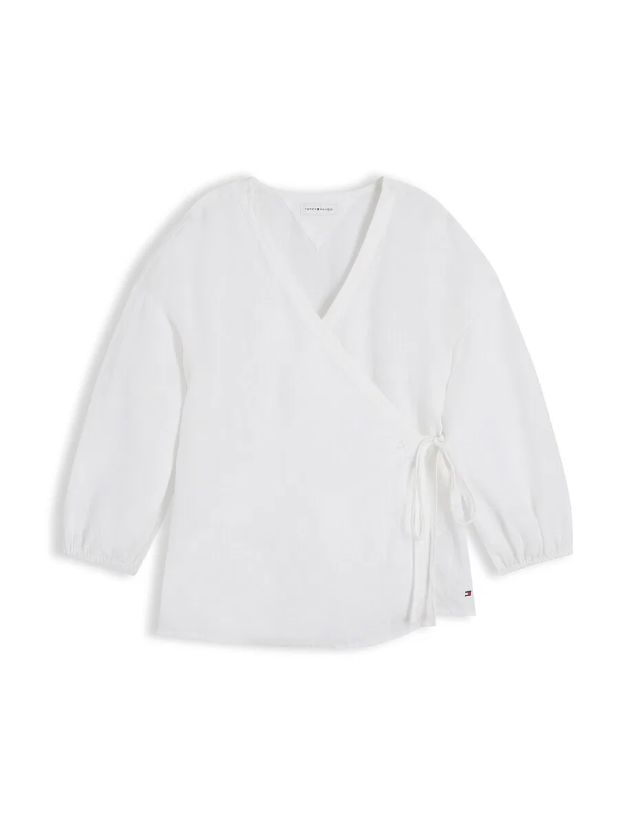 Блузка TOMMY HILFIGER 'Relaxed Fit Pure Wrap Blouse' белого цвета