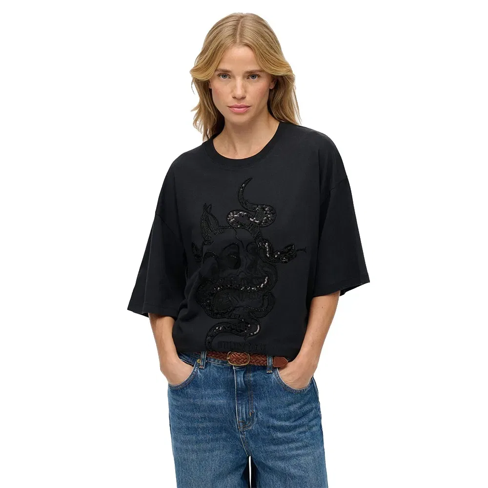 Женская футболка оверсайз с вышивкой Tattoo Embellish Superdry, Black