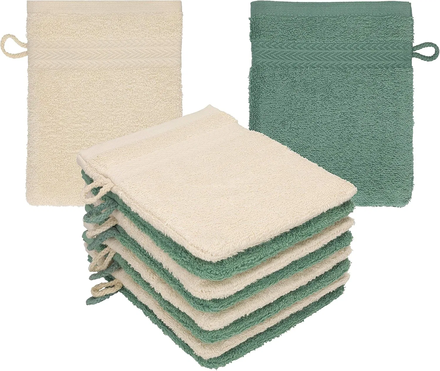 Набор мочалок для лица, 10 шт, Betz, 16 x 21 см, Sand & Fir Green