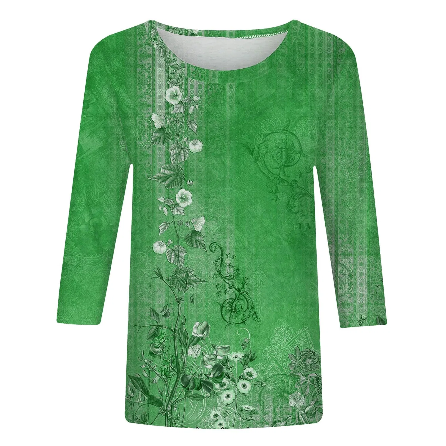 Женская футболка с цветочным принтом Plus Size T-Shirts, Light Green #3 — фото 3