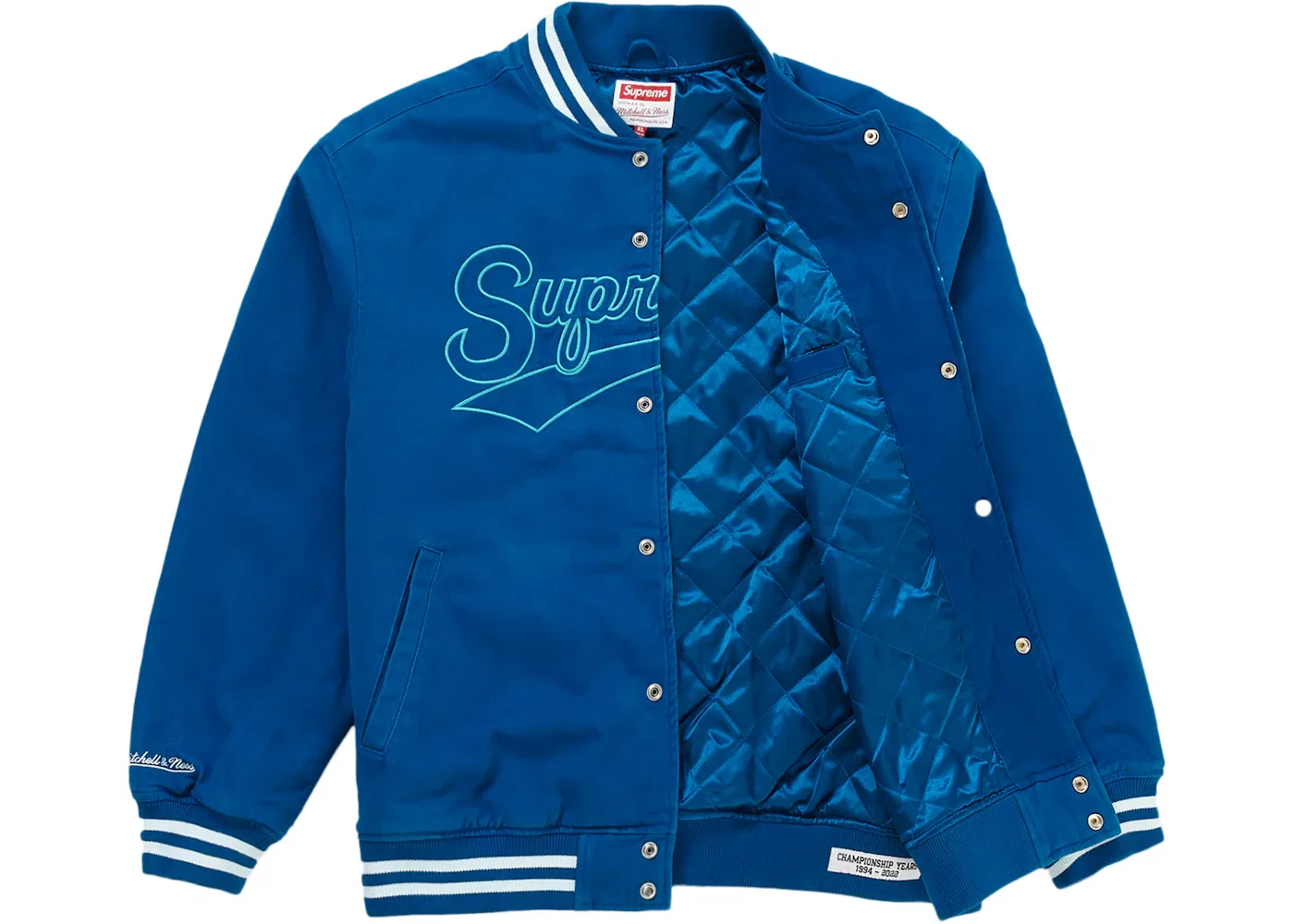 Мужская куртка-бомбер с принтом Supreme Mitchell & Ness Doughboy Twill Varsity Jacket, Blue — фото 2