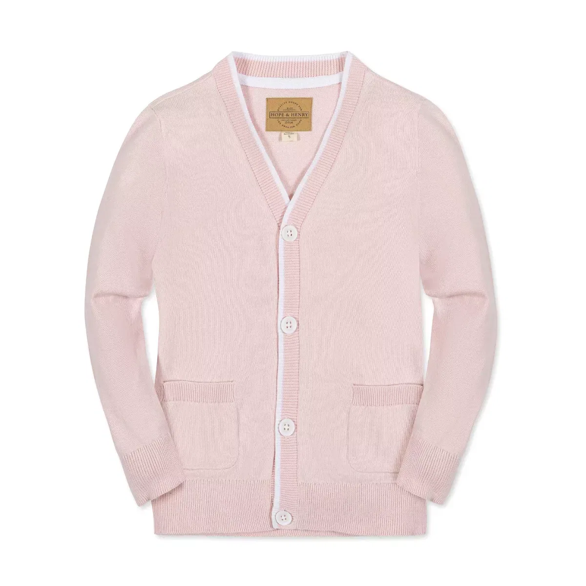 Детский кардиган для мальчиков с длинным рукавом Tipped Cardigan Sweater Hope & Henry, Pale Pink