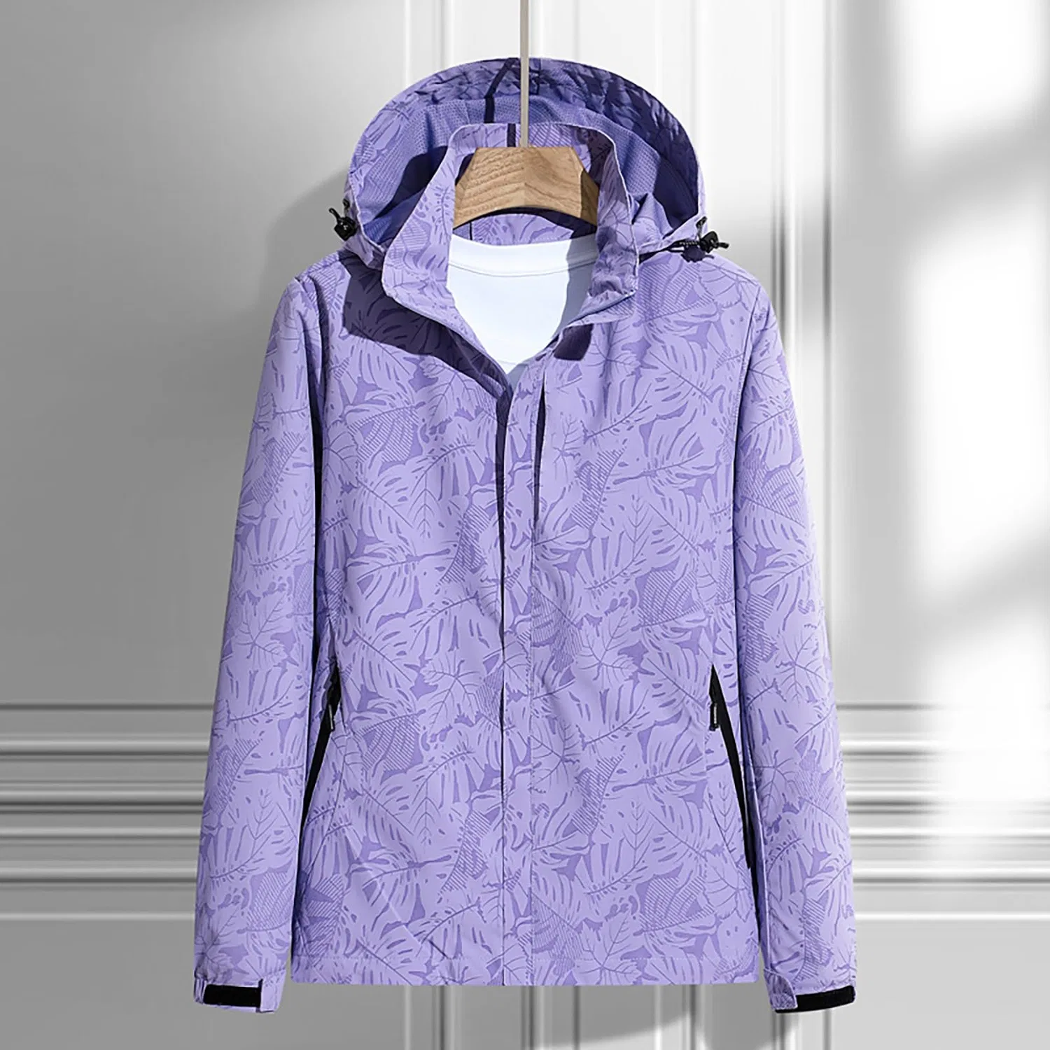 Женский дождевик-плащ с капюшоном, длинный, для больших размеров, Purple — фото 2
