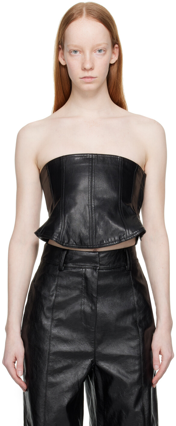 

Черный корсет из искусственной кожи с прямым вырезом LVIR