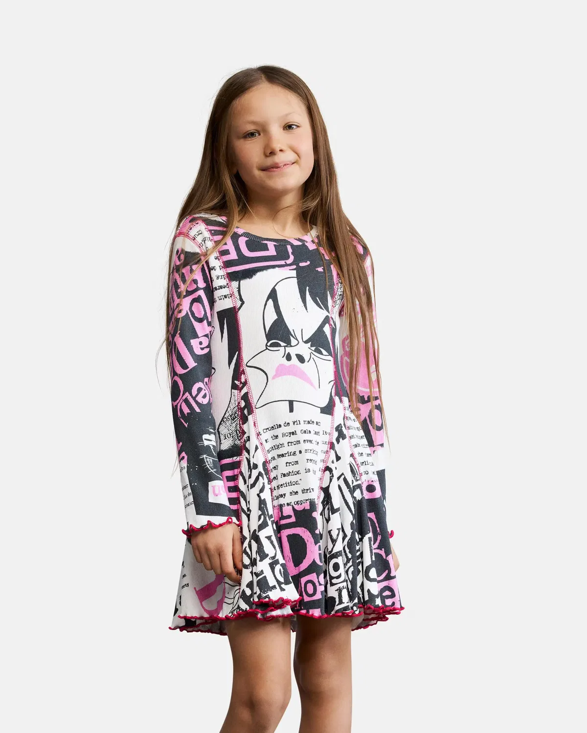 Детское платье для девочек с принтом Cruella Disney Desigual, Blanco — фото 2