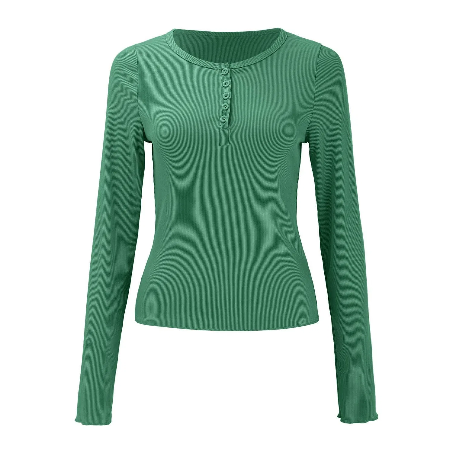 Женская туника с длинным рукавом Solid Color Basic Autumn Winter Soft Comfortable Tunic Tops, Green — фото 4