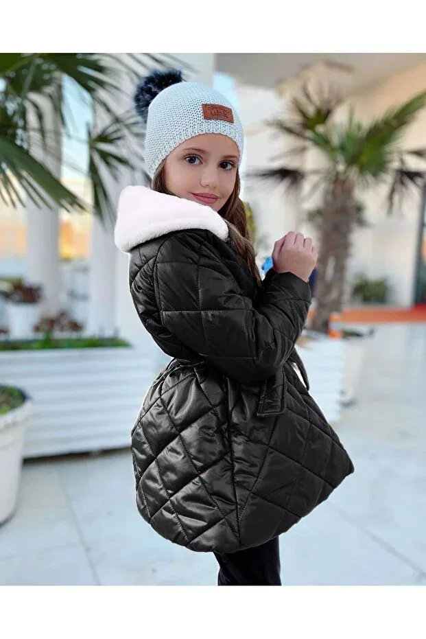Детское пальто для девочек стеганое с плюшевой подкладкой Pink Hippo Kids, Black — фото 3