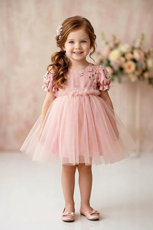 Детское платье для девочек с принтом Summer Dress Baby Animals, Powder