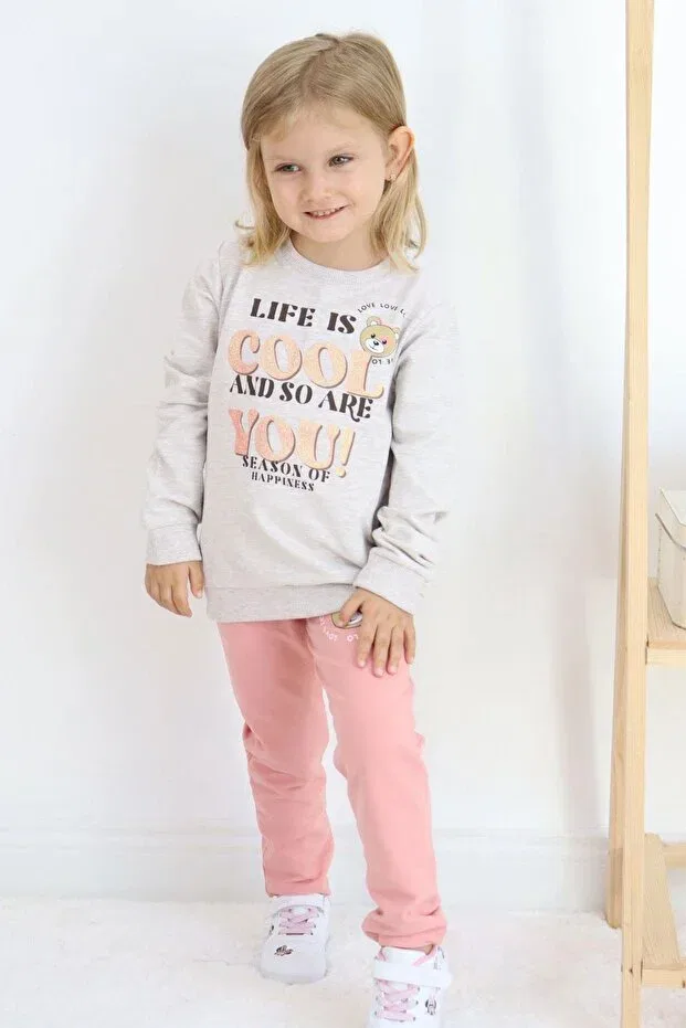 Детский спортивный комплект для девочек с принтом Basics Breeze, Beige Melange — фото 2