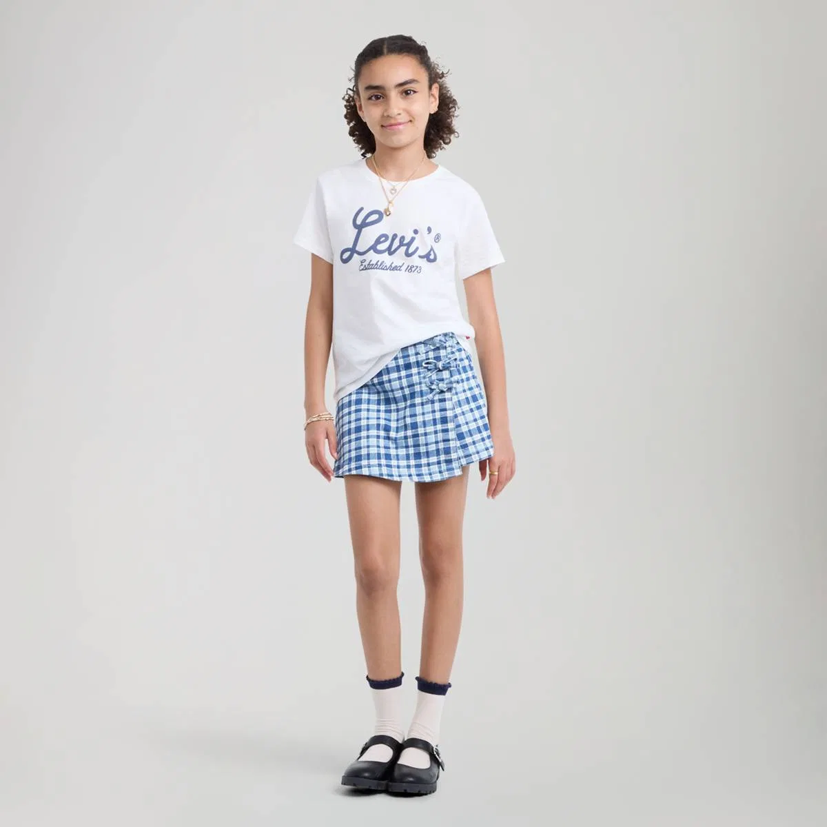 Шорты-Юбка в клетку для девочек 7-16 лет Levi's, Drew Me In - Medium Wash