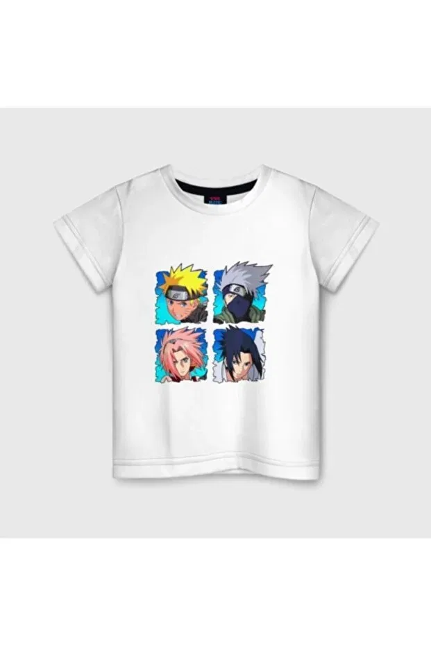 Детская футболка для мальчиков с принтом Naruto Sasuke Kakashi Sakura Galashop, White