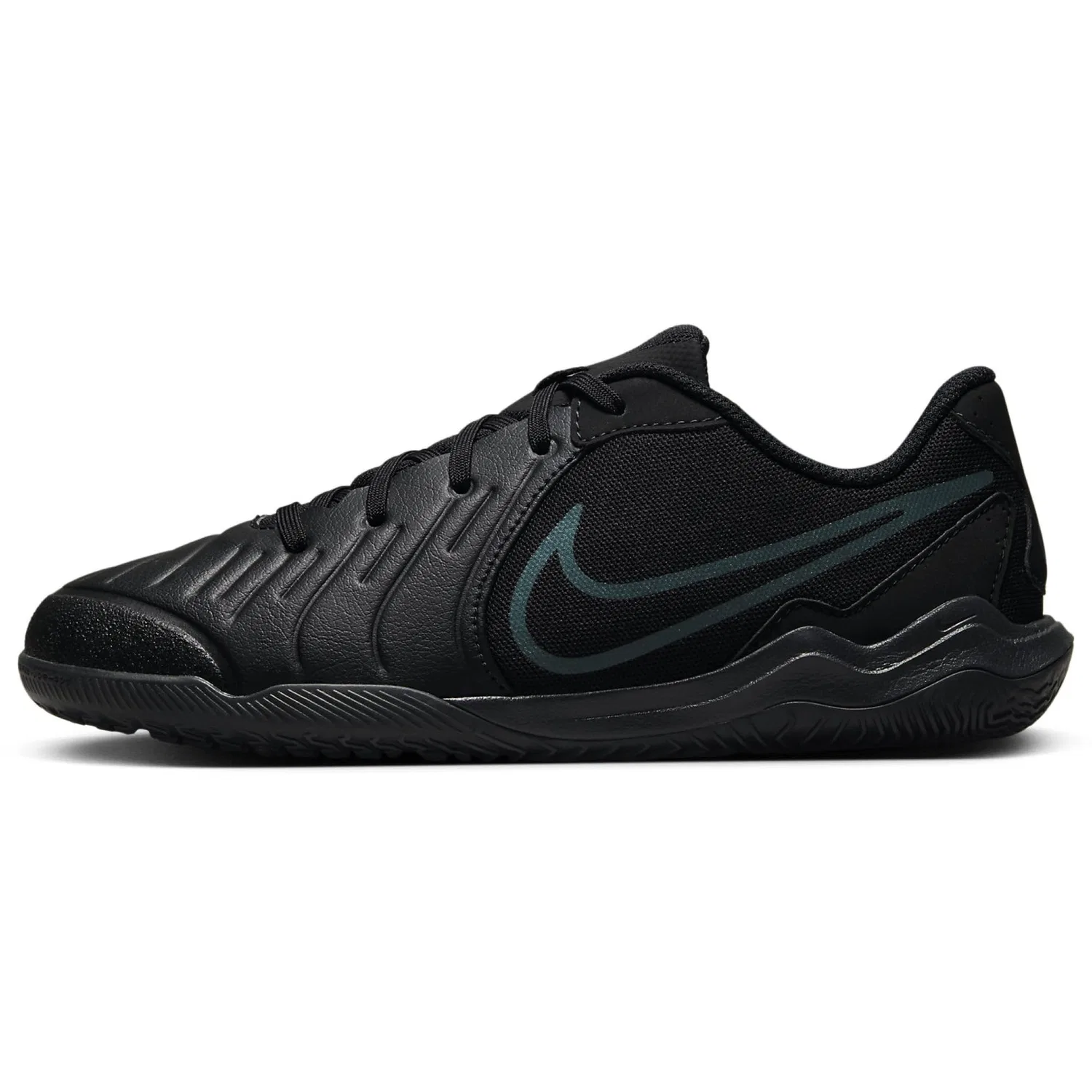 Детские кроссовки для мальчиков с кожаным верхом NIKE Jr. Tiempo Legend 10 Academy IC NIKE, Black Black Deep Jungle