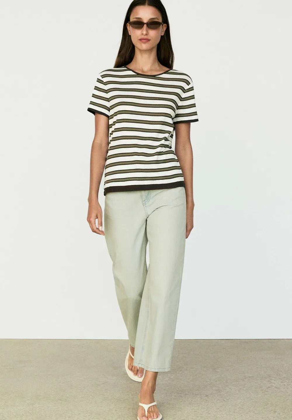 Футболка в полоску с коротким рукавом, 100% хлопок - футболка с принтом Massimo Dutti, Khaki — фото 2
