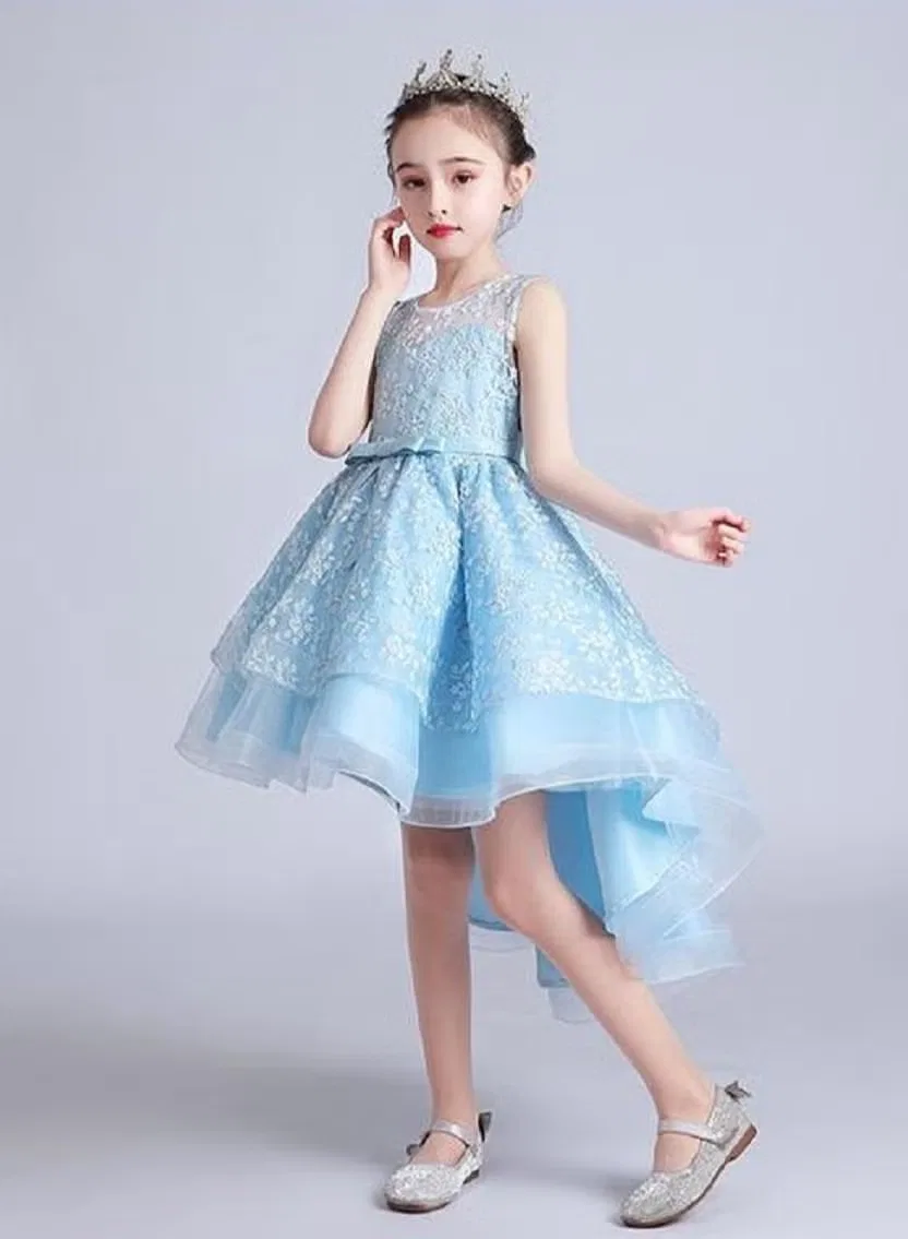 Платье детское праздничное с цветочным принтом Best Gift Fashion, голубое — фото 3