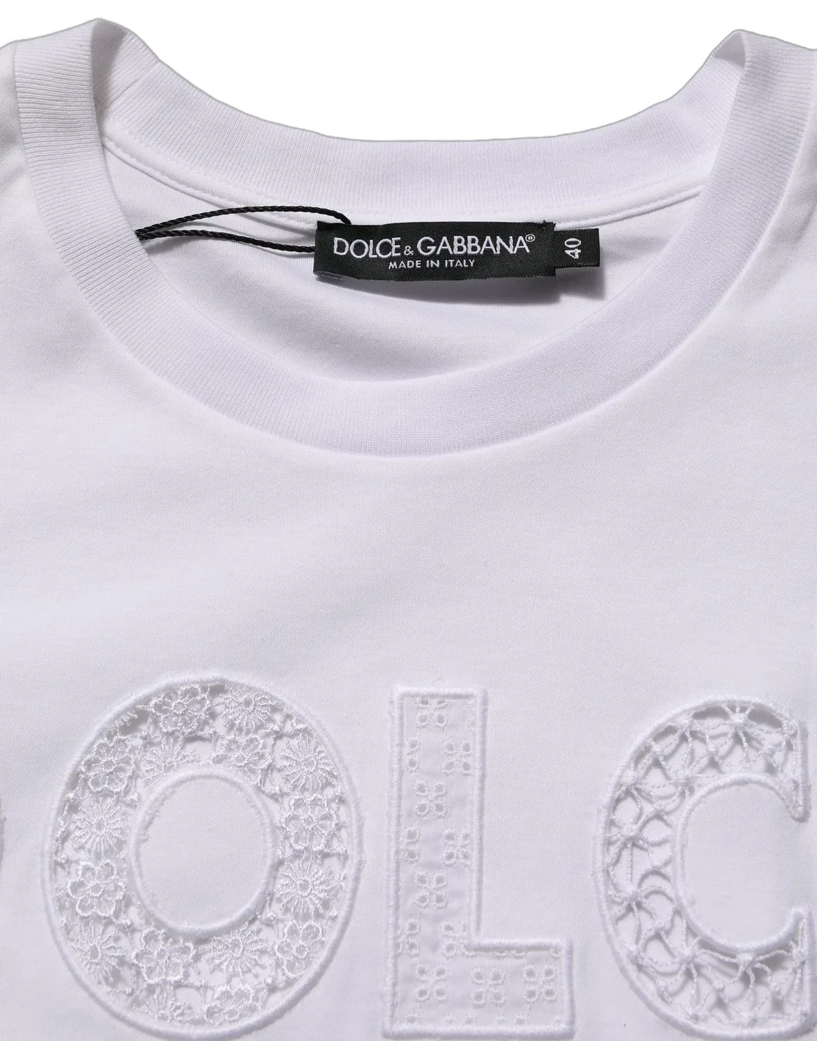 Женская футболка без рукавов с вырезом-лодочка и ажурной вставкой White Logo Round Neck Dolce & Gabbana, White