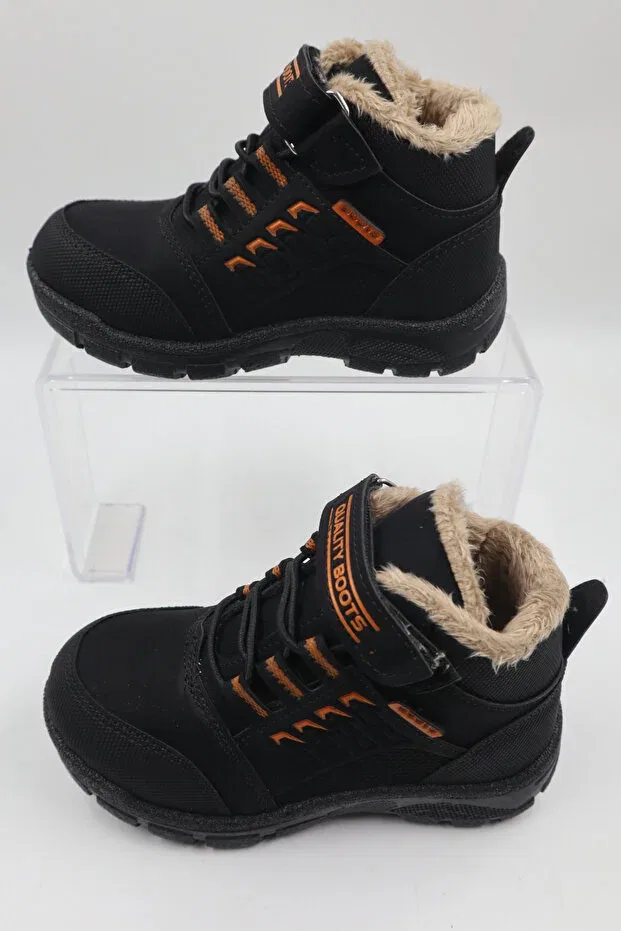Детские ботинки для девочек на зиму Nazenintasarımlar, Black Orange — фото 2