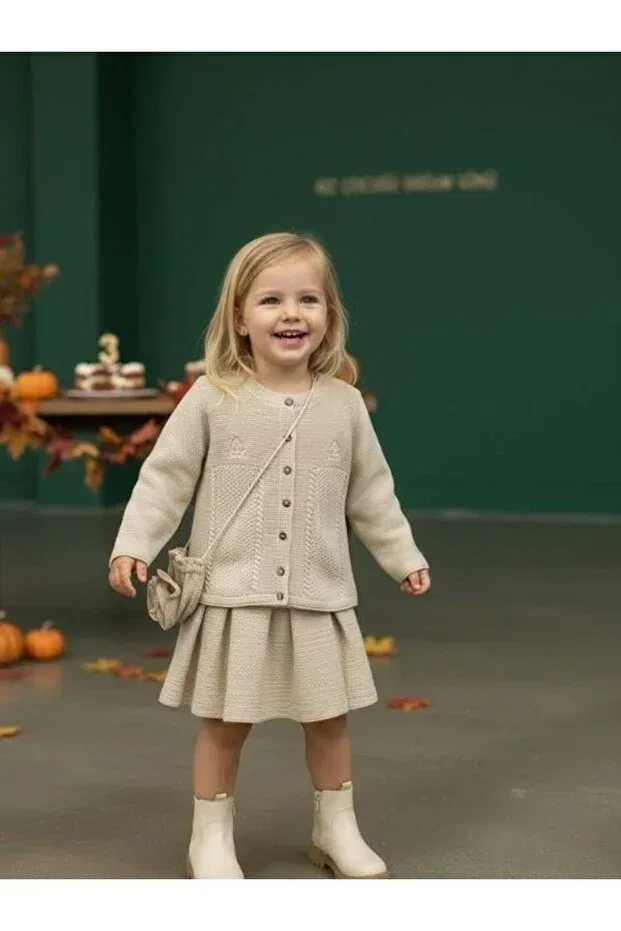 Детский комплект для девочек кардиган и сумка с юбкой Zekids, Beige