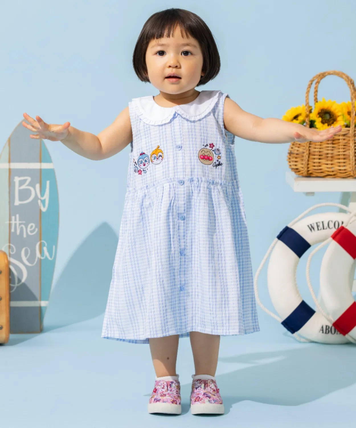 Детское платье с вышивкой и воротником, модель ANPANMAN KIDS COLLECTION, Sax Blue