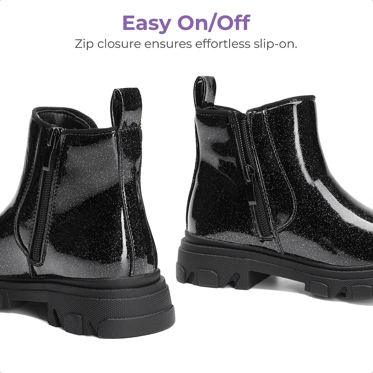 Детские ботинки-челси для девочек с молнией DREAM PAIRS, All Black — фото 3