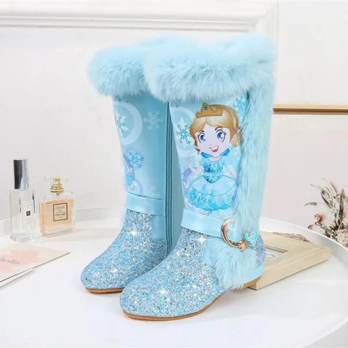 Детские зимние сапоги для девочек с принтом Dids snow boots, Sky Blue Glitter — фото 4