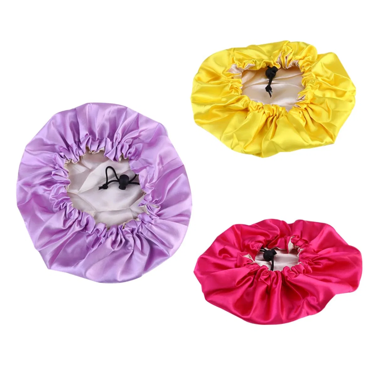 Шапочка для душа Satin, Amosfun, 3 шт, 25x25 см, Gelb, Lila, Rosarot — фото 4