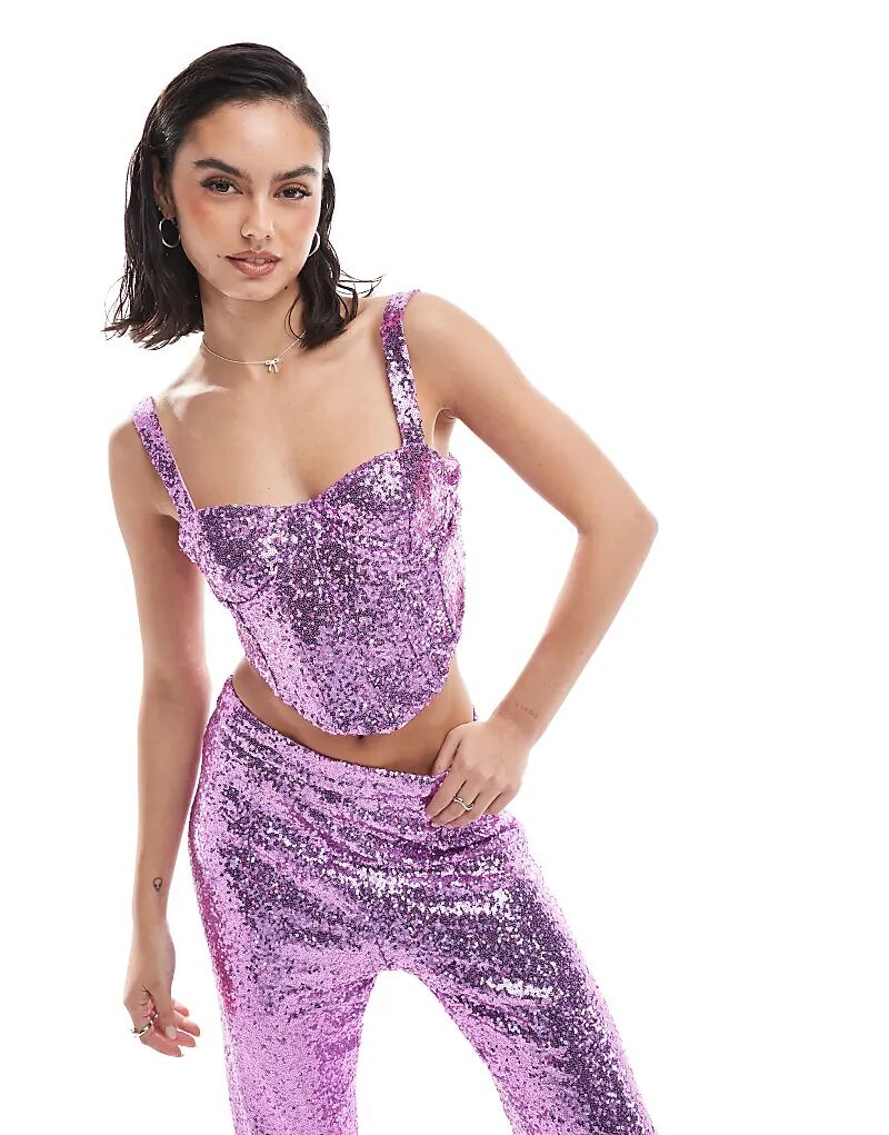 

Корсетный укороченный топ с пайетками цвета розовой орхидеи Collective The Label
