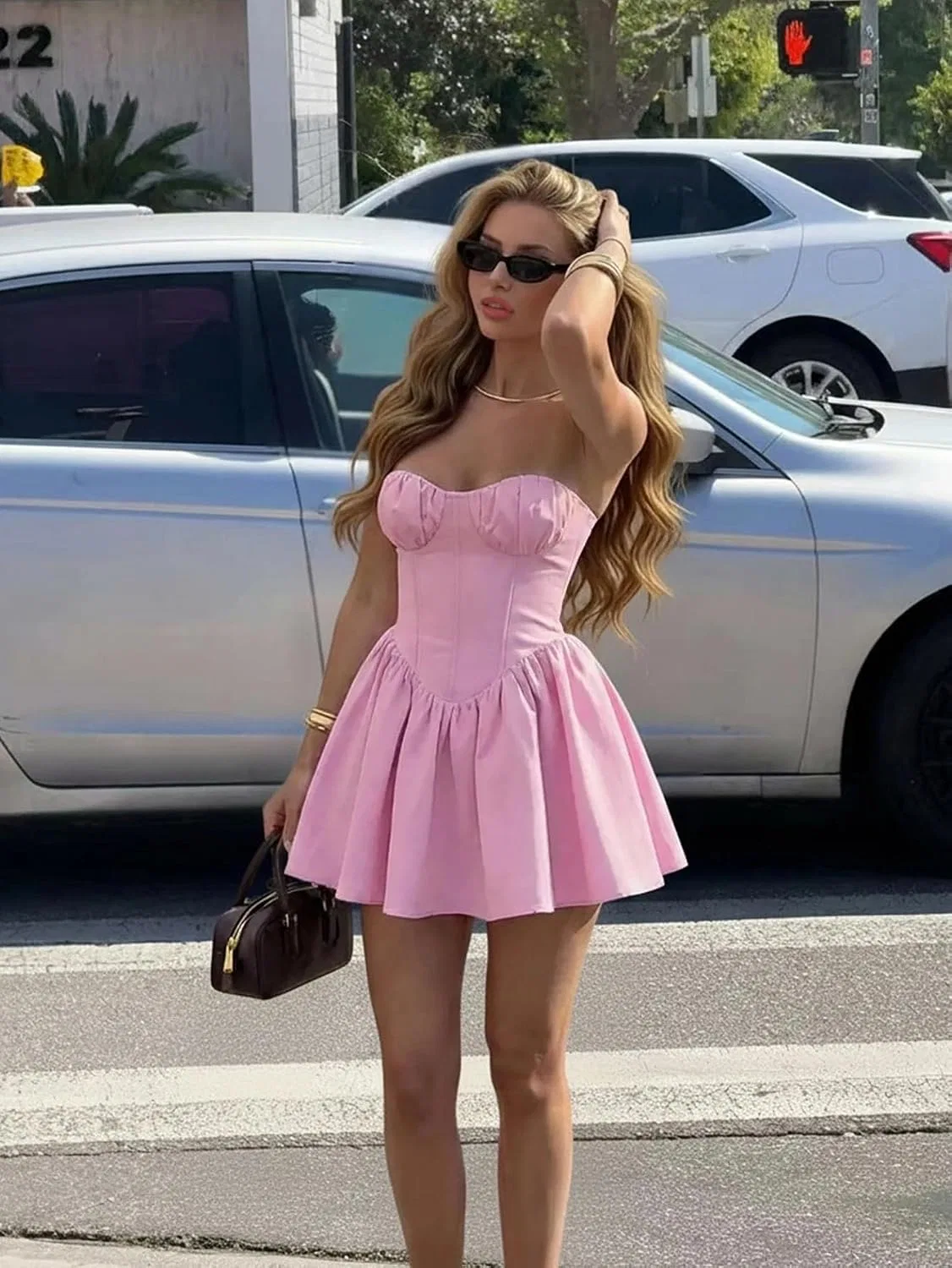 Женское летнее платье A-силуэта с открытой спиной, Pink — фото 2