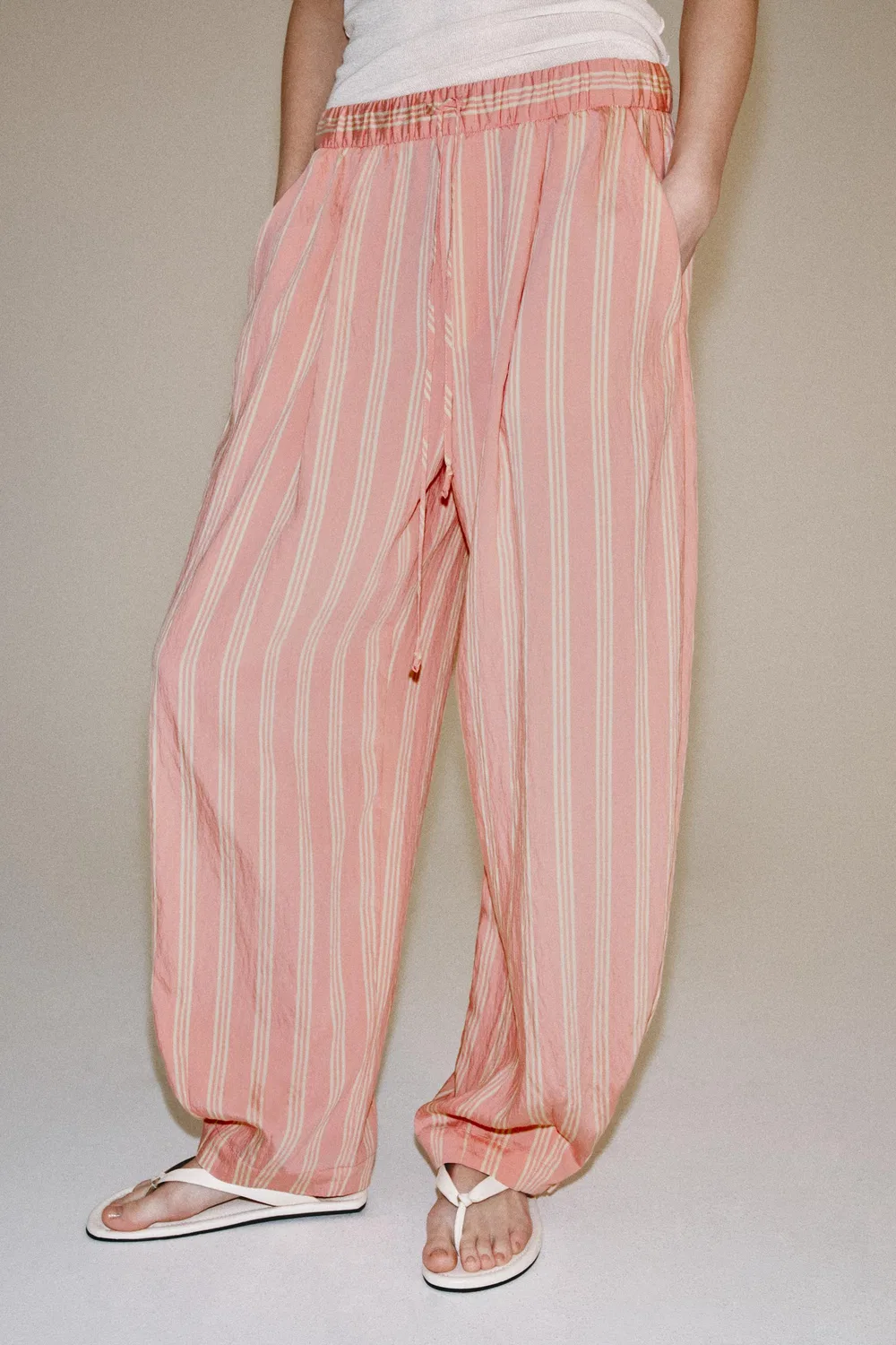 Полосатые брюки-саруэль из коллекции ZW ZARA, Pink/White — фото 2