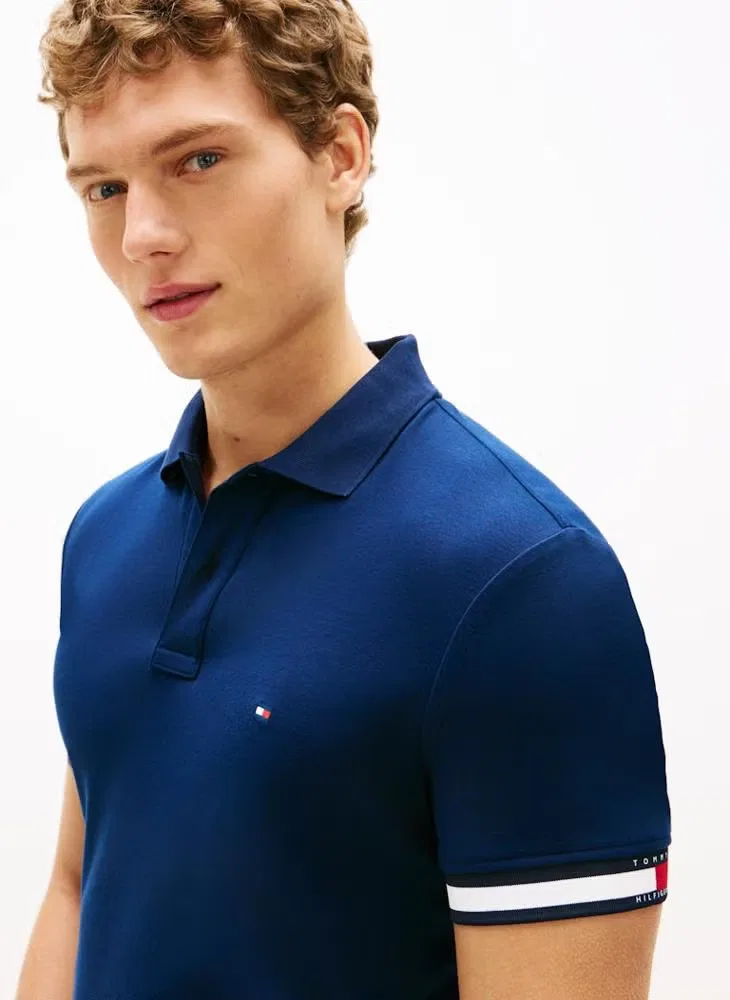 Поло с контрастной отделкой манжет, модель Slim Fit, Tommy Hilfiger, темно-синий — фото 3