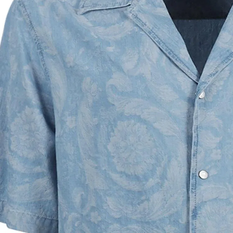 Мужская рубашка с коротким рукавом с принтом Barocco Sea VERSACE, Blue — фото 4