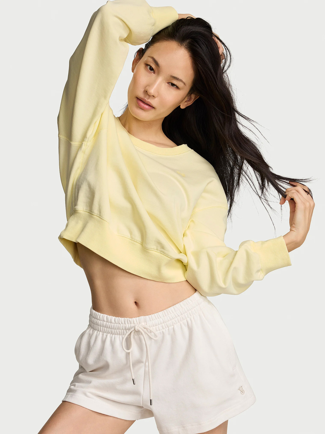 Укороченная толстовка Victoria's Secret Angel Essentials Obsessed Terry Crewneck, светло-желтый — фото 2