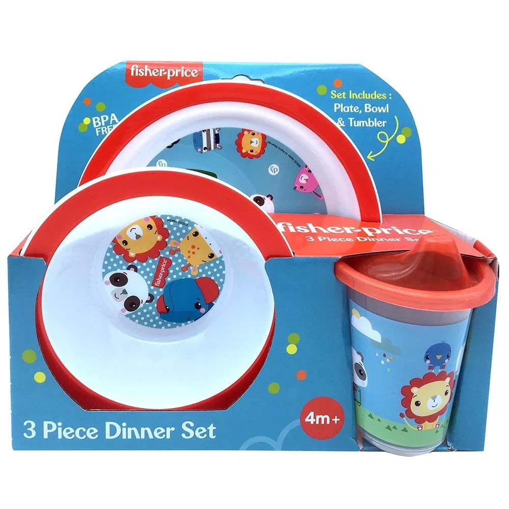 Детский набор посуды 3 предмета с животными Fisher-Price, Multicolor