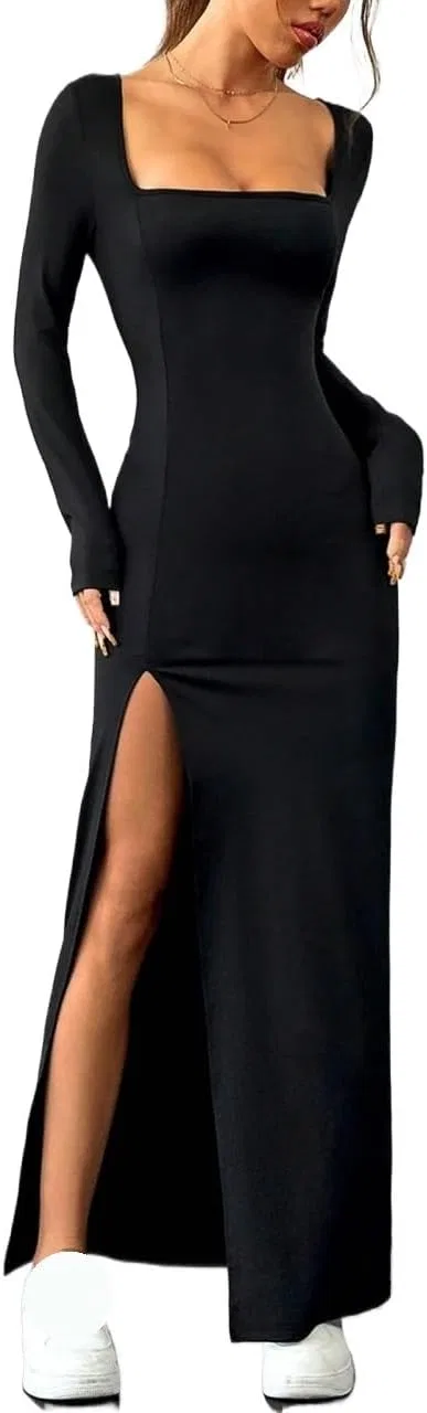 Женское повседневное платье с разрезом на бедре Bodycon, Black