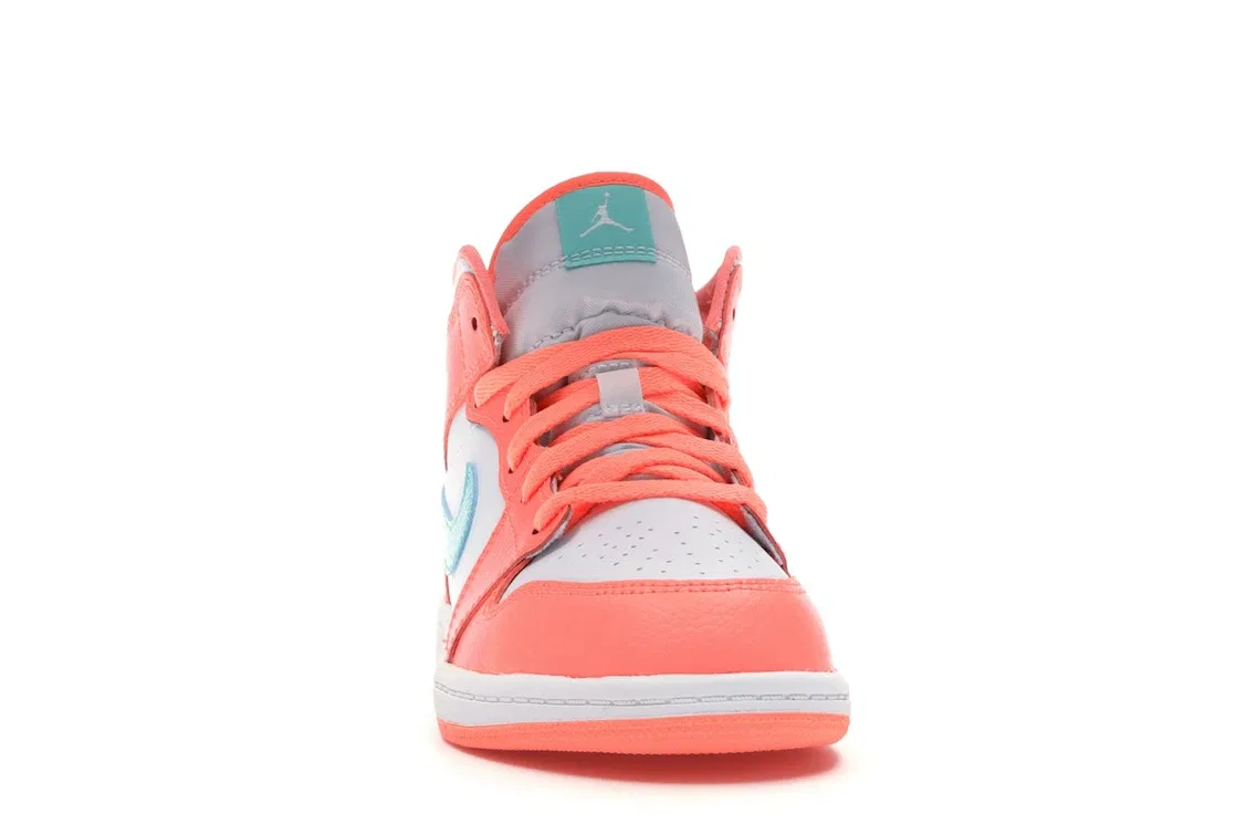 Детские кроссовки Lifestyle с высоким берцем Jordan 1 Mid Jordan Crimson Pulse/Light Aqua-White — фото 2