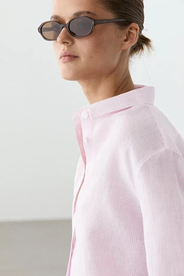 Женская рубашка с длинным рукавом с принтом Massimo Dutti, Pink — фото 4