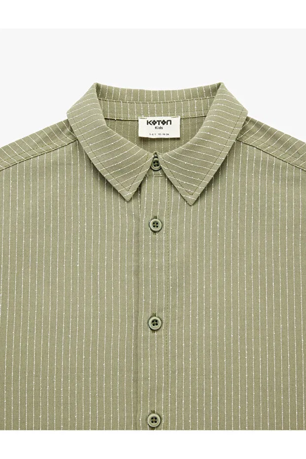Детская хлопковая рубашка с принтом для мальчиков Koton, Khaki Striped — фото 4