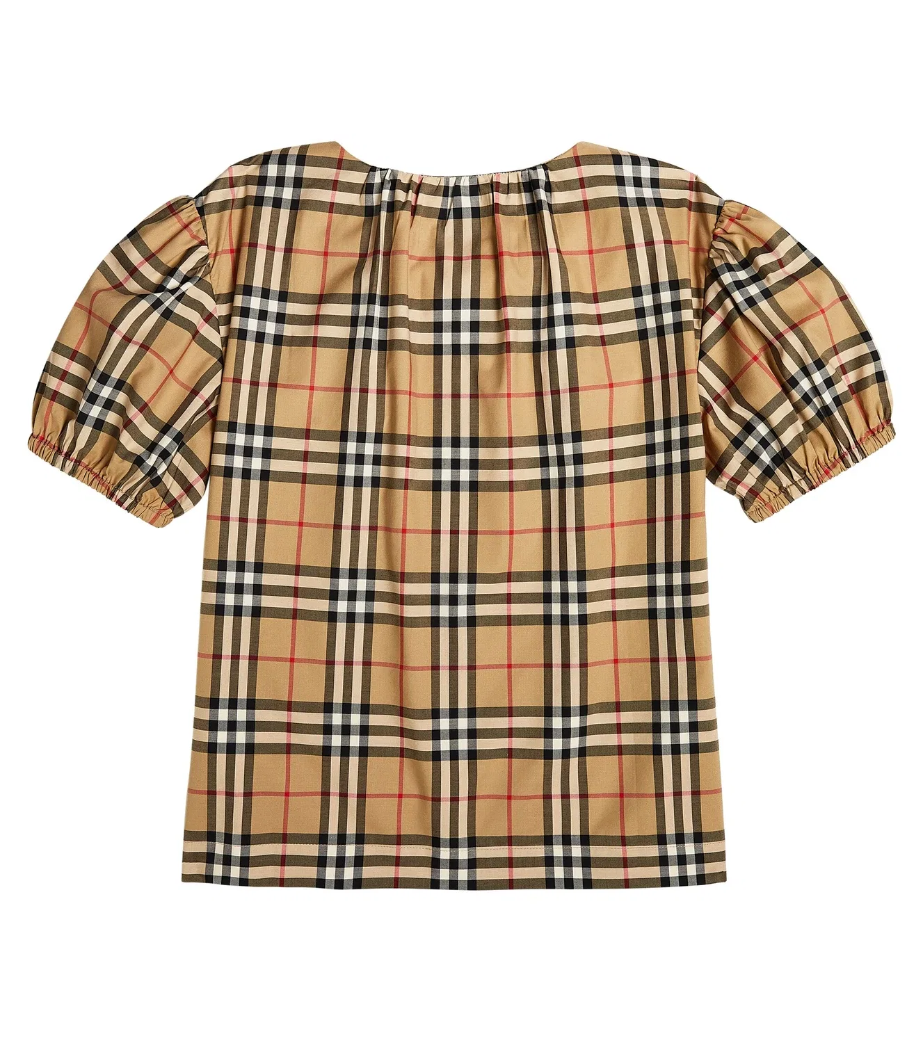 Рубашка в клетку из смесового хлопка Burberry Kids, бежевый — фото 4