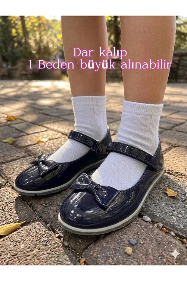 Детские балетки для девочек с бантом Nuh Kids, Navy Blue — фото 4