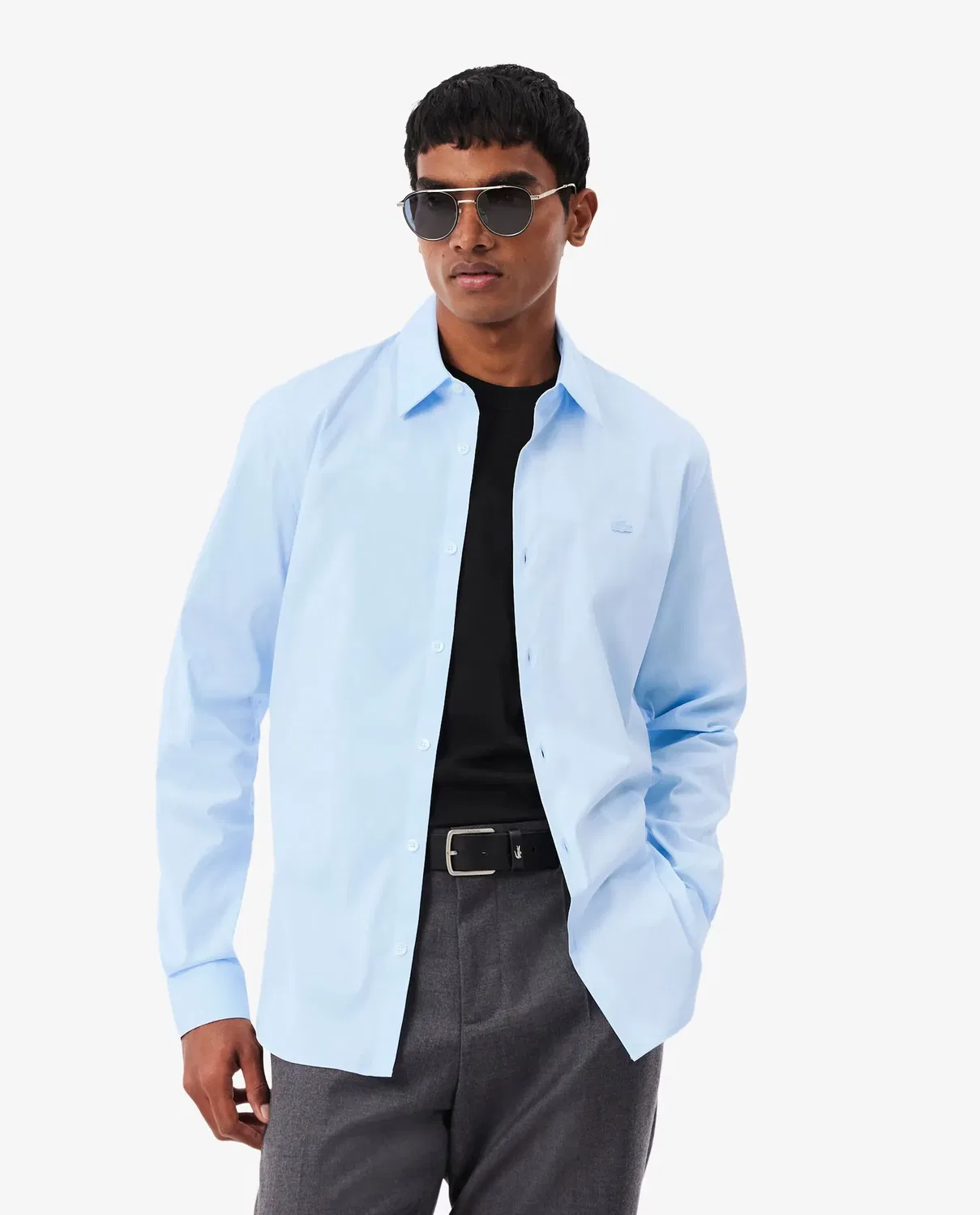 Мужская рубашка из эластичного поплина с длинным рукавом Lacoste, Azul Claro