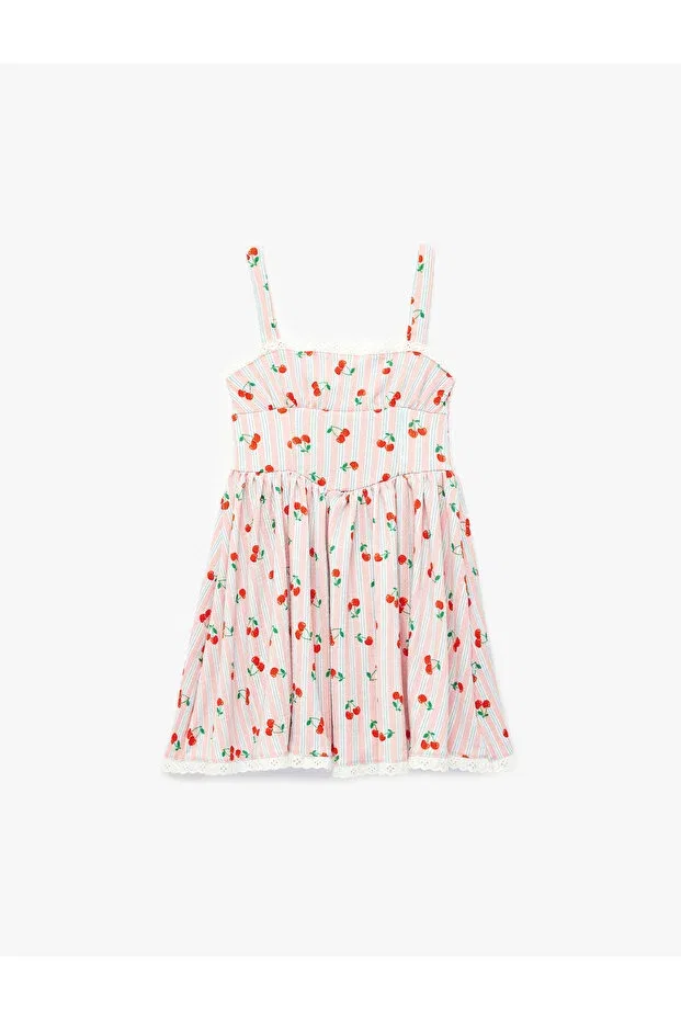 Детское платье для девочек с кружевной отделкой Lace detailed cherry patterned pleated strap dress Koton, Pink Patterned